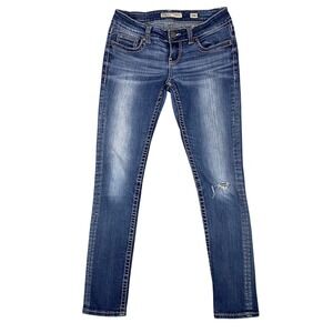 BKE Sabrina Low Rise Skinny Distressed Blue Denim Jeans Womens 26R Medium Wash